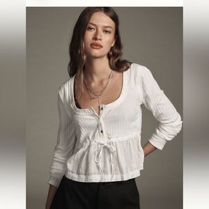 Anthropologie PILCRO long sleeve scoop neck White Button-Up Top size L